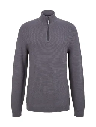 Denim Tom Tailor - Strickpullover mit Troyer Kragen coal grey - Gr. - M