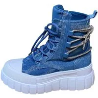 Pogolino 8-123 Denim Sneakerboots Damen High Top Sneakers Jeans Boots Denim Glitzer Plateau