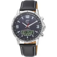 ETT Funk-Multifunktionsuhr Professional WorldTimer EGS-11550-21L, Armbanduhr, Solar, Herrenuhr, Lederarmband, analog, digital, Tag