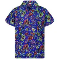 King Kameha Hawaiihemd Skull Funky Hawaii-Hemd Herren Kurzarm Front-Tasche Stylish Unisex