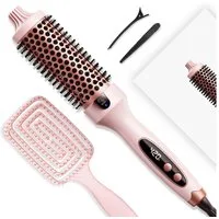 TUWENA Lockenstab Thermobürste, Thermal Brush Blowout Boost 38mm Lonische Lockenbürste, Macht Haar Glatt und Glänzend, 5 Temperaturstufen, Blowout Express