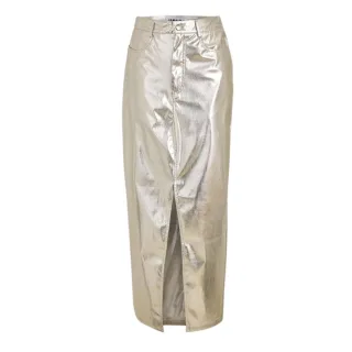 AmyLynn - "Lupe" Bleistiftrock für Damen, Vorderer Schlitz (Silber Metallic)