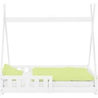 ML-DESIGN Spielbett Hausbett Tipi Zeltbett inkl. Lattenrost Bodenbett Kinder Himmelbett, Abenteuerbett mit Rausfallschutz Zelt Bett Kiefer Weiß Kinderhaus