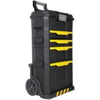 Rollende Werkstatt 3-in-1, Werkzeugwagen schwarz/gelb, mit Trolley-Griff
