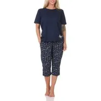 Normann Pyjama Damen kurzarm Capri Schlafanzug in maritimer Optik -auch in Übergröße