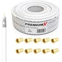 PremiumX 50m BASIC Koaxialkabel 135dB 4-fach SAT Koax Kabel 10x F-Stecker SAT-Kabel