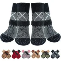 Coonoor Pfotenschutz 4 Stück Doppelseitige Anti Rutsch Hundesocken, (Leckschutz mit Klettverschluss Riemenfür Innenbereich), Pfotenschutz für Hunde, Schuhe für Kleine, Mittlere und Große Hunde