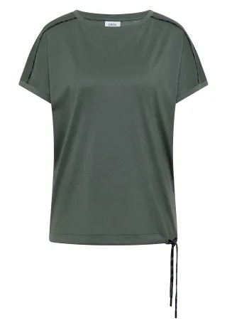 CECIL - T-Shirt mit Boat Neck und Leo-Piping dried olive green - Gr. - L