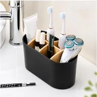 TUWENA Zahnputzbecherhalter Zahnbürstenhalter mit Bambus Trennwänden für Badezimmer, Toothbrush Holder mit Rutschfester Basis für Küche Wohnzimmer Büro
