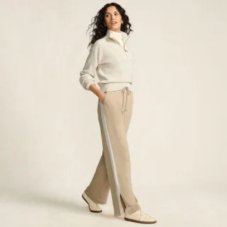 Gerade Jerseyhose mit Kontraststreifen für Damen in Petite-Größe, Damen, size: petite, Elfenbein, Baumwolle, by Lands' End
