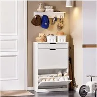 SoBuy Schuhkipper FSR180, Schuhschrank schmal, Schuhregal Schuhkommode Schuhablage, mit 2 Klappen, Schuhschrank perfekt für schmale Flure, für 10 Paar