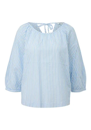 s.Oliver Red Label - Bluse aus Baumwoll-Viskosemix mit Raffung blau/weiß - Gr. - 46
