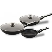 Genius Bratpfanne Cerafit Plasma, Keramik (Deluxe-Set 5-tlg, 3 Pfannen + 2 Deckel), Induktionsboden, abnehmbare Griffe, backofengeeignet