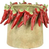 FURNARO Übertopf, mit roten Chilischoten-Dekor handgefertigt aus Keramik ø24x20cm