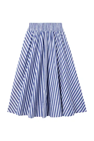 Rich & Royal - Cotton Striped Midi Skirt midnight blue - Gr. - 38