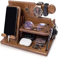Refined Living Organizer Holz Telefon Dockingstation Geschenke für Männer & Frauen Geburtstag (Schreibtisch Nachttisch Organizer ladestation holz Büro Aufbewahrung, 1 St., Vatertagsgeschenk für Papa für Mama, Geschenke zum Valentinstag), Handy-Halter