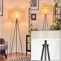 hofstein Stehlampe Stehlampe aus Metall/Stoff in Schwarz/Beige, ohne Leuchtmittel, Boho, runder Schirm (40 cm), Fußschalter, 1x E27, ohne Leuchtmittel