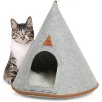 Canadian Cat Company Katzenzelt Katzenbett Cone - Katzen Tipi aus Filz, inkl. Flauschkissen, hellgrau