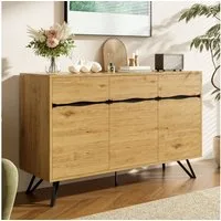 Merax Sideboard in Holzoptik mit schwarzen Metallbeinen (1 St., 140x40x75,5 cm), Buffetschrank Kommode Anrichte mit 3 Türen, Fächern & Stauraum