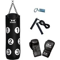 Hammer Boxsack Sparring Professional (Set, mit Boxhandschuhen, Haken und Sprungseil)