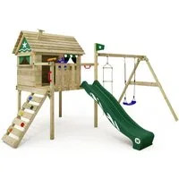 Wickey Spielturm Smart Travel – Abenteuer-Stelzenhaus für kreative Gartenabenteuer, Robustes Holz-Spielhaus mit Rutsche – 10 Jahre Garantie*