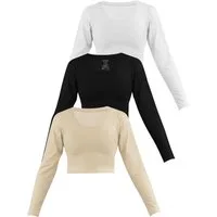 Janice Langarmshirt 3 x Damen crop Langarmshirt Nerja Kurzer Pullover aus Baumwolle