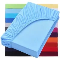NatureMark Spannbettlaken Jersey Basic Spannbetttuch, 100% Baumwolle, Gummizug: rundum, (1 Stück), in vielen Größen und Farben, bis 40cm Steghöhe, 200x220cm, Hell blau