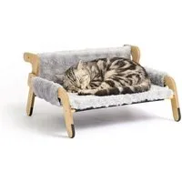 relaxdays Tierbett Erhöhtes Katzenbett mit Plüsch, Polyester, grau