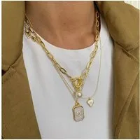 Jungengel Kette mit Anhänger Damen 4'er Halsketten Set Schmuckset Anhänger Gold Modeketten (Set, 4-tlg., 4-teiliges Schmuckset mit kombinierbaren Halsketten), 4-teiliges Layering Halsketten Set mit Holz-Geschenkbox