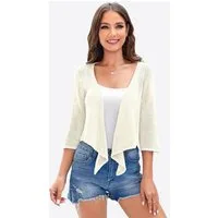 Imily Bela Bolero Damen Shrug Stricken 3/4-Ärmel Bindegürtel Knoten Sweater (Packung, 1-tlg., 1per-Pack) gehäkelt in Unifarbe