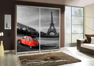 Kleiderschrank GILES Schwebetürenschrank mit Grafiken 205x215 cm