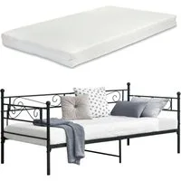 en.casa Metallbett, »Kerava« mit Matratze 90x200 cm Schwarz