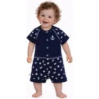 La Bortini Spieler Kurzer Baby Strampler Romper in Naviblau mit Anker aus reiner Baumwolle, 44 50 56 62 68 74 80 86 92 98 104