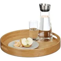 relaxdays Tablett Serviertablett Bambus rund, Bambus