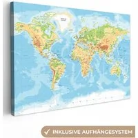 OneMillionCanvasses® Leinwandbild Weltkarte - Geographie - Atlas, Fotodruck (1 St), Leinwand Bilder Klein, Wand Dekoration Aesthetic 30x20 cm