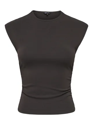 ONLY - ONLMIRA CAPSL RUCHING TOP JRS NOOS Black Coffee - Gr. - S