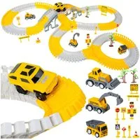 ISO TRADE Autorennbahn Auto Rennstrecke Baustelle, (Spar-Set, Selbstaufbau), Mit Baufahrzeugen, Kran und Zubehör wie auf einer echten Baustelle