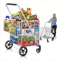 POPOLIC Einkaufstrolley Einkaufswagen, 201 kg, Upgrade-Einkaufswagen mit Superkapazität, extra großer, zusammenklappbarer Einkaufswagen mit Doppelkorb