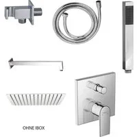 Belvit Duscharmatur Duschset mit Hansgrohe Unterputz-Wannenmischer, Chrom & Matt-Schwarz (Spar-Set, Verschiedene Setgrößen) für Dusche & Wanne, einfache Montage, Anti-Kalk-Funktion Handbrause