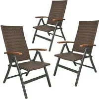 BRUBAKER Gartenstuhl Polyrattan Stuhl - Modena - klappbarer Hochlehner Campingstuhl (Wetterfest für Garten, Balkon, Terrasse - Braun Grau, 3 St), Klappstuhl aus Metall & Poly Rattan - 7-Fach verstellbare Rückenlehne