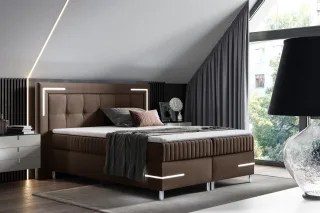 Boxspringbett Schlafzimmerbett 180x200cm AMORE Nr.1 Braun inkl. LED-Beleuchtung