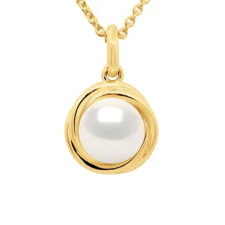 Anhänger Double Knot Gelbgold - Echte Süßwasser-Zuchtperle rund 10-11 mm