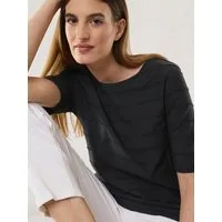 Walbusch T-Shirt Damen Baumwollshirt Streifenstruktur Rundhals pflegeleicht Atmungsaktiv, Regular-Fit, Länge ca. 64 cm, maschinenwaschbar