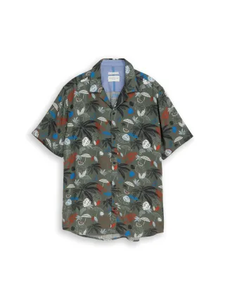 Tom Tailor - Regular Fit Resort Kurzarmhemd aus Viskose leaf green beach design - Gr. - XXXL