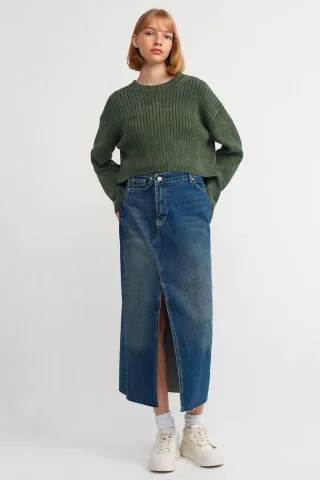 Hoch taillierter Maxi-Denim A-Linien-Rock