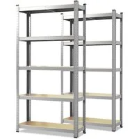 Karat Schwerlastregal Lakota aus Stahl, Belastbar bis 875kg, Aufbau ohne Werkzeug, 5 Böden, Spar-Set 2-tlg., Witterungsbeständig, In- & Outdoor, höhenverstellbare MDF-Böden