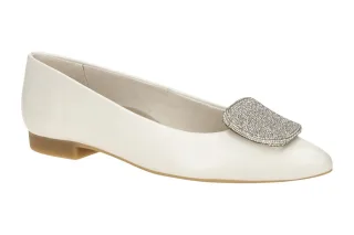 Paul Green 1181-029 Damen Ballerinas Ivory Echtleder Glitzer Absatz 1cm