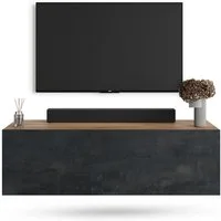 Planetmöbel TV-Schrank West TV-Board, Fernsehtisch 100 cm lang, TV-Lowboard (für Fernseher bis 55 Zoll, TV Schrank viel Stauraum, 1-St., sideboard hängend, Fernsehschrank 100 x 30 x 37,5 cm) gold eiche - schwarz charcoal