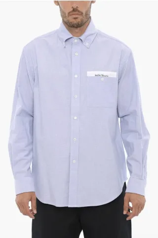 Piquet-Baumwoll-Button-Down-Hemd mit Brusttasche in Hellblau