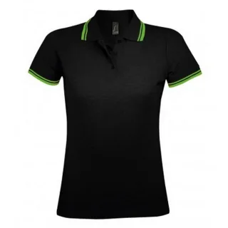SOLS Womens/Ladies Pasadena Tipped Short Sleeve Pique Polo Shirt (Black/Lime)